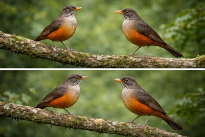 Imagem destacada do Blog das Aves de quatro sabiá-laranjeira (Turdus rufiventris)