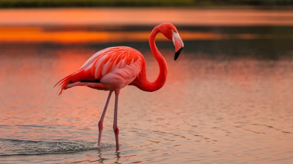 Imagem do Blog das Aves de um Flamingo andando na beira do rio