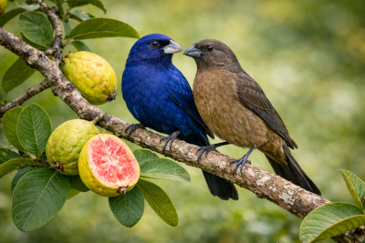 Imagem destacada do Blog das aves de um casal de Azulão.