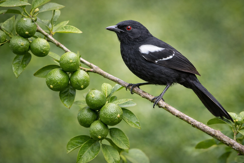 Chororó-do-pantanal (cercomacra melanaria) com bico e plumagem preta pousado em galho.