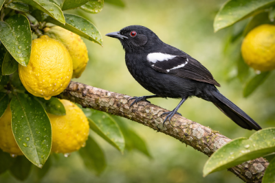 Chororó-do-pantanal (cercomacra melanaria) com bico e plumagem preta pousado em galho.